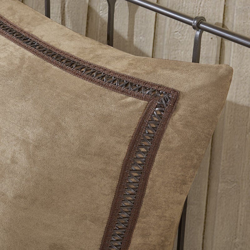 Woolrich John Rich & Bros. Woolrich Hadley Single Euro Sham Micro Suede with Leather Accent, Super Soft -European Square Decorative Pillow Cover, Hidden Zipper Closure (Pillow Insert NOT Included), 26"x26", Bark - Image 3